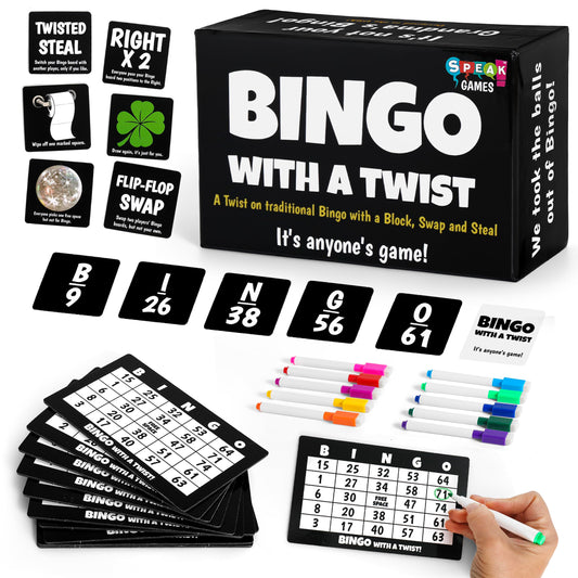 Boozie Bingo with a Twist box and cards ready for quick setup and play.