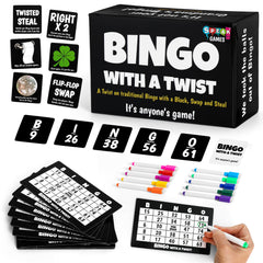 Boozie Bingo with a Twist box and cards ready for quick setup and play.