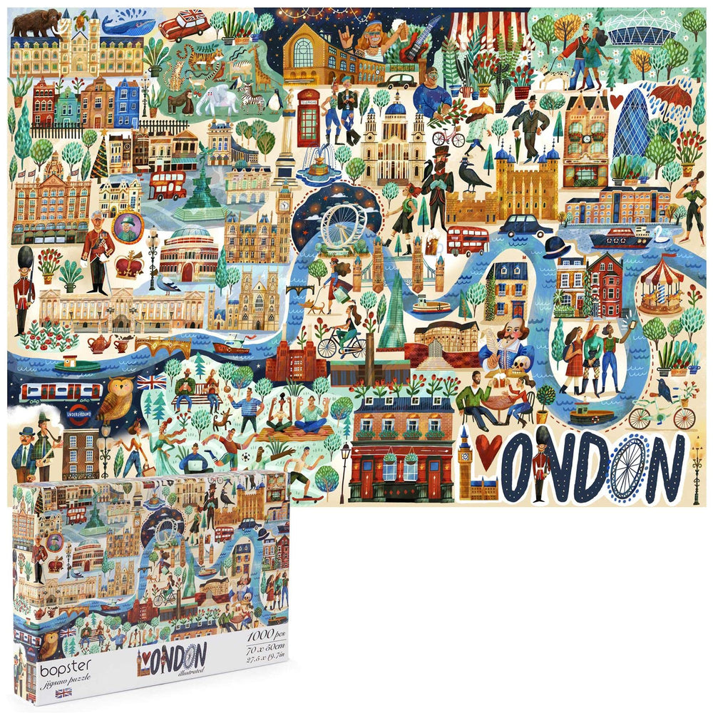 Bopster London illustrated puzzle box with landmark imagery for a delightful family activity