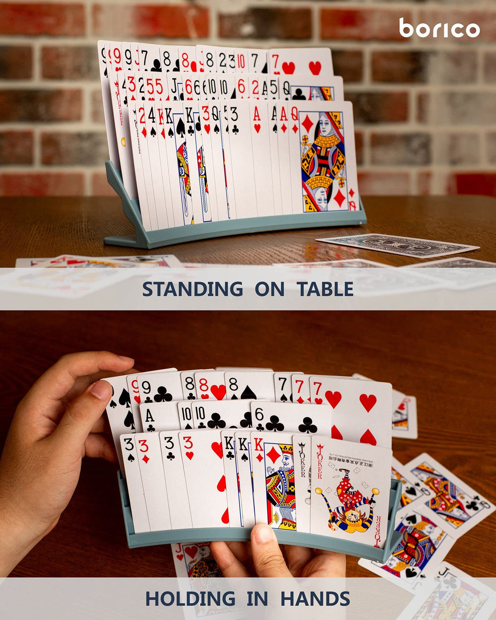 BORICO card holder sloped-display highlights angled surfaces to prevent peeking during play