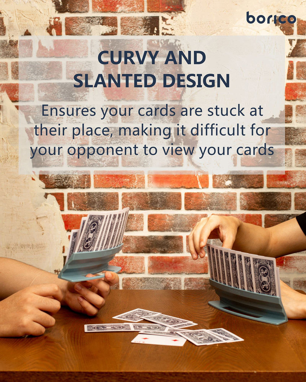 BORICO card holder on table with cards visible for quick reference