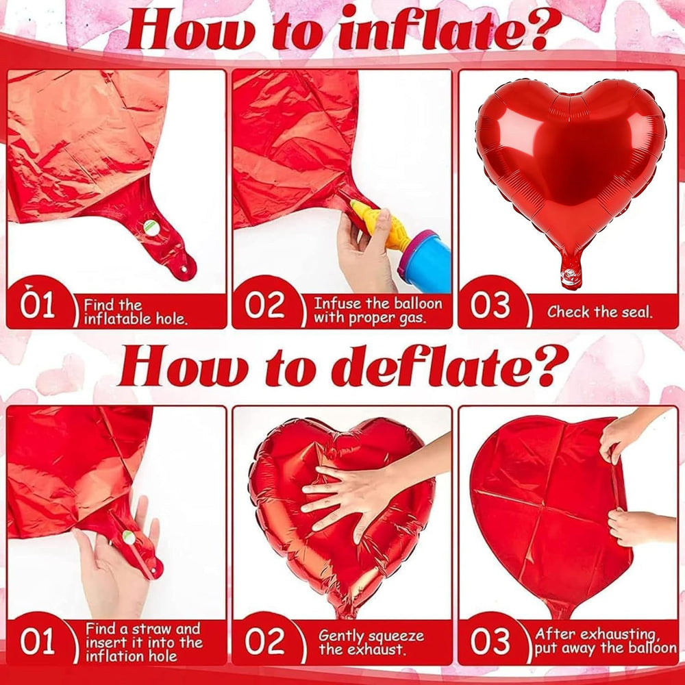 BorKinHa wedding and bridal shower setups use red heart balloons for ambiance