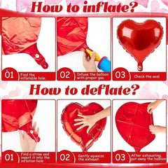 BorKinHa wedding and bridal shower setups use red heart balloons for ambiance
