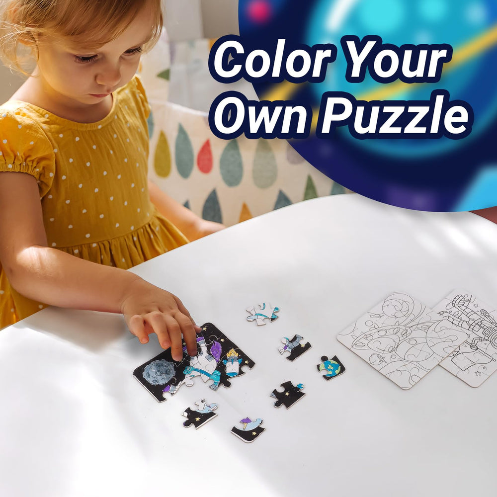 Bosctanuc outer-space puzzle rockets set enables age-appropriate coloring and crafting