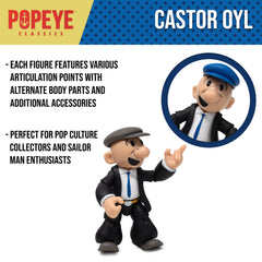 Removable hats showcase Castor Oyl in multiple outfits for display variety.