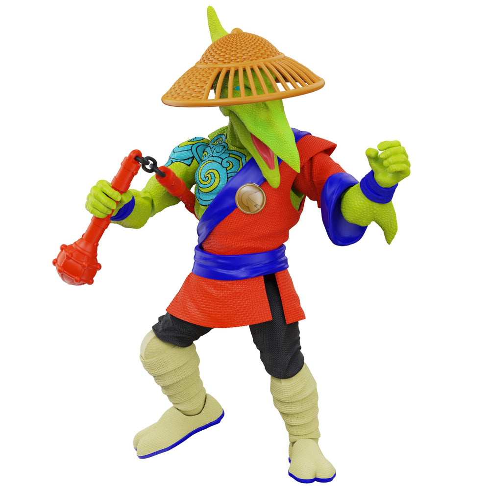 Boss Fight Studio Saurozoic Warrior Fae Kwan wearing straw hat accessory