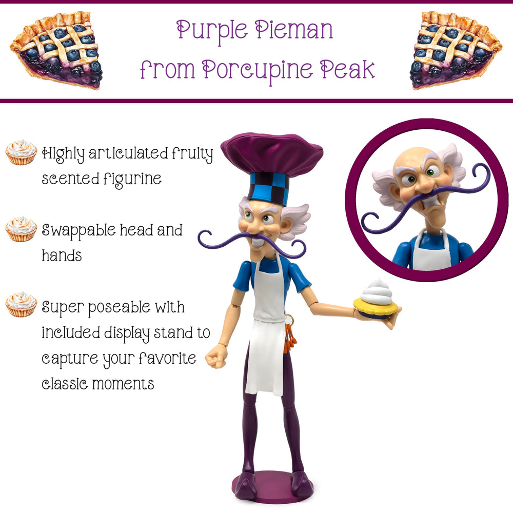 Measuring spoons and three pies enhance scene-building for the figure.
