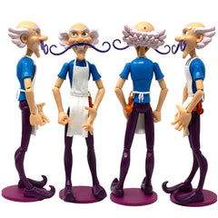 Removable hat and apron provide customizable looks for the figure.
