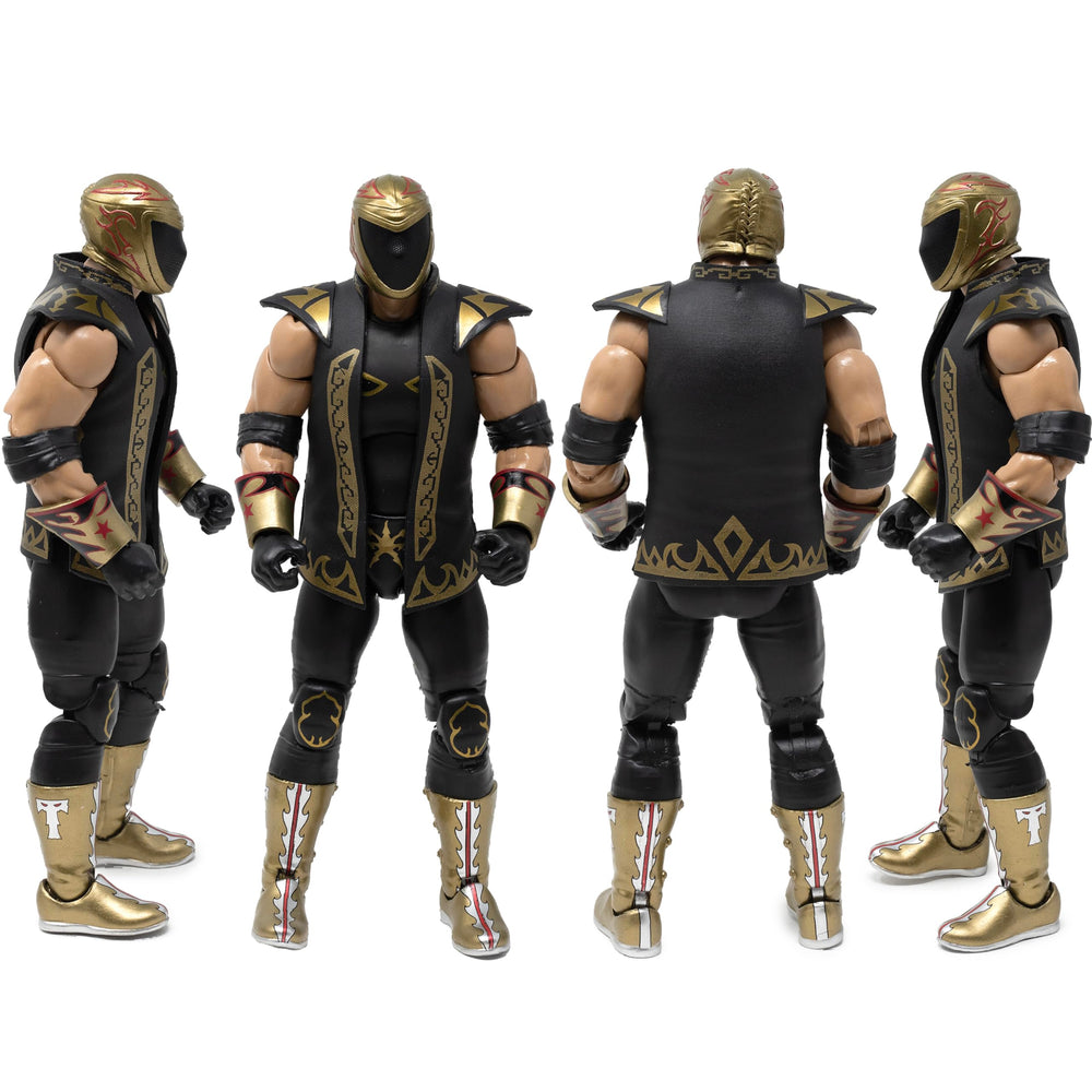 Extra head with alternate mask coloring for Tinieblas Jr display storytelling