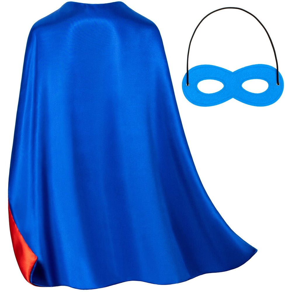 Bosvin double-sided blue superhero cape, front view, fuels imaginative play.