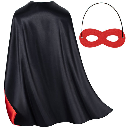 Bosvin kids double-sided superhero cape in black, front view, ideal for imaginative dress-up