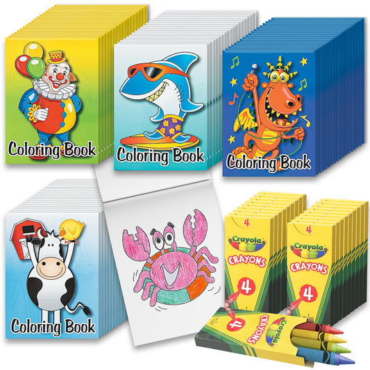 Bottles N Bags 72-pack mini coloring books cover, ideal for quick party favors.