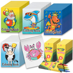 Bottles N Bags 72-pack mini coloring books cover, ideal for quick party favors.