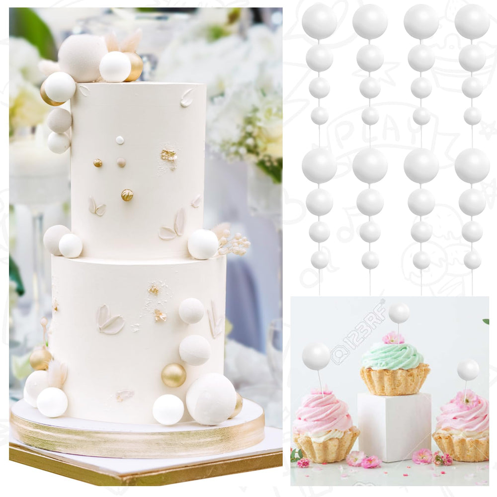 BOUBONI white ball cake topper 2cm fits cupcakes and small treats.