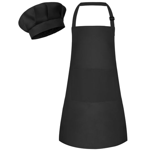 Bouiexye kids apron and hat set with pockets for cooking and painting.