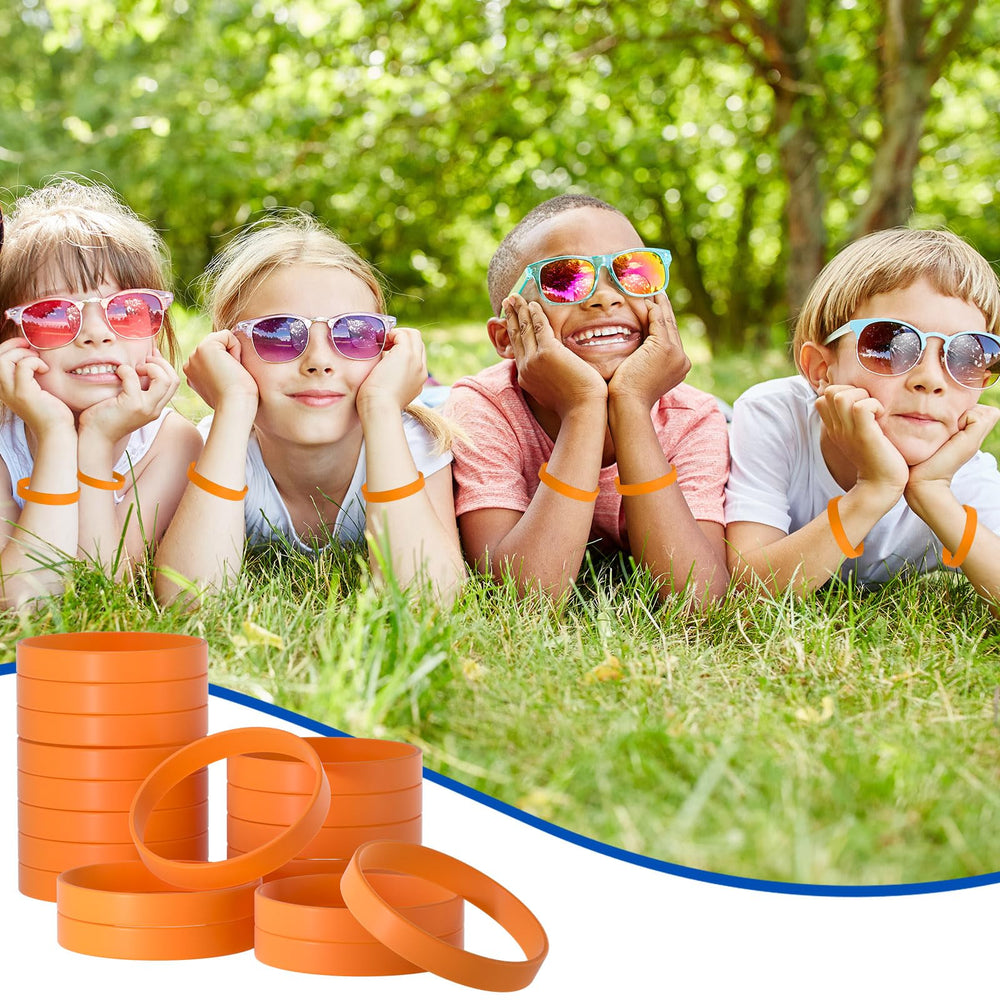 Bouiexye customization-capable orange wristbands for logos and text.