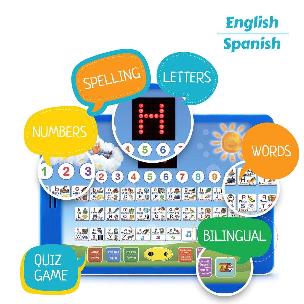 Boxiki Kids Spanish-English tablet side view portable for travel learning