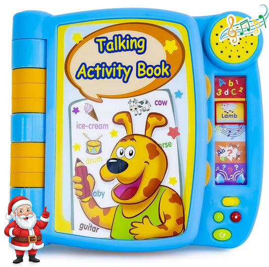 Boxiki Kids Talking Activity Book cover engages toddlers with bright colors for early learning.