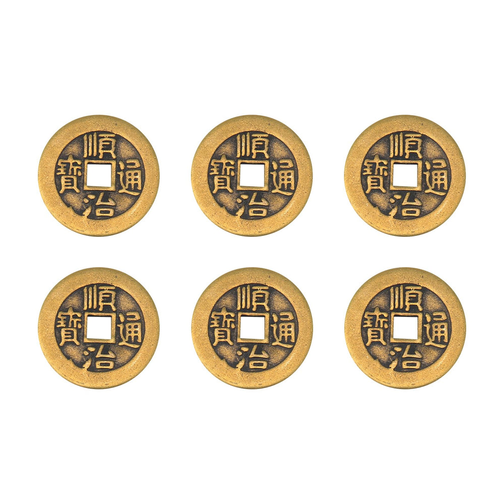 BOXOB I Ching coins pack of six in brass finish for decor and gifting.
