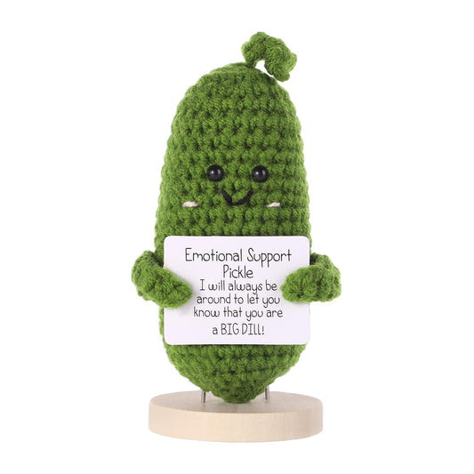 BOXOB positive cucumber on wooden base for desk display and mood boost