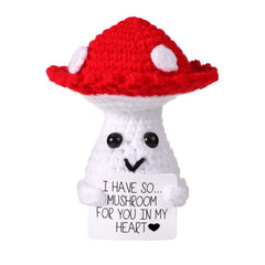 BOXOB positive mushroom doll with card for daily motivation and decor.