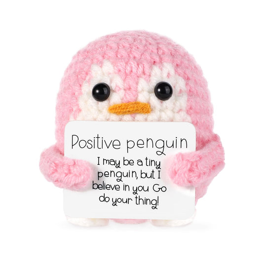 BOXOB Positive Penguin Doll with card; uplifting desk decor for motivation.