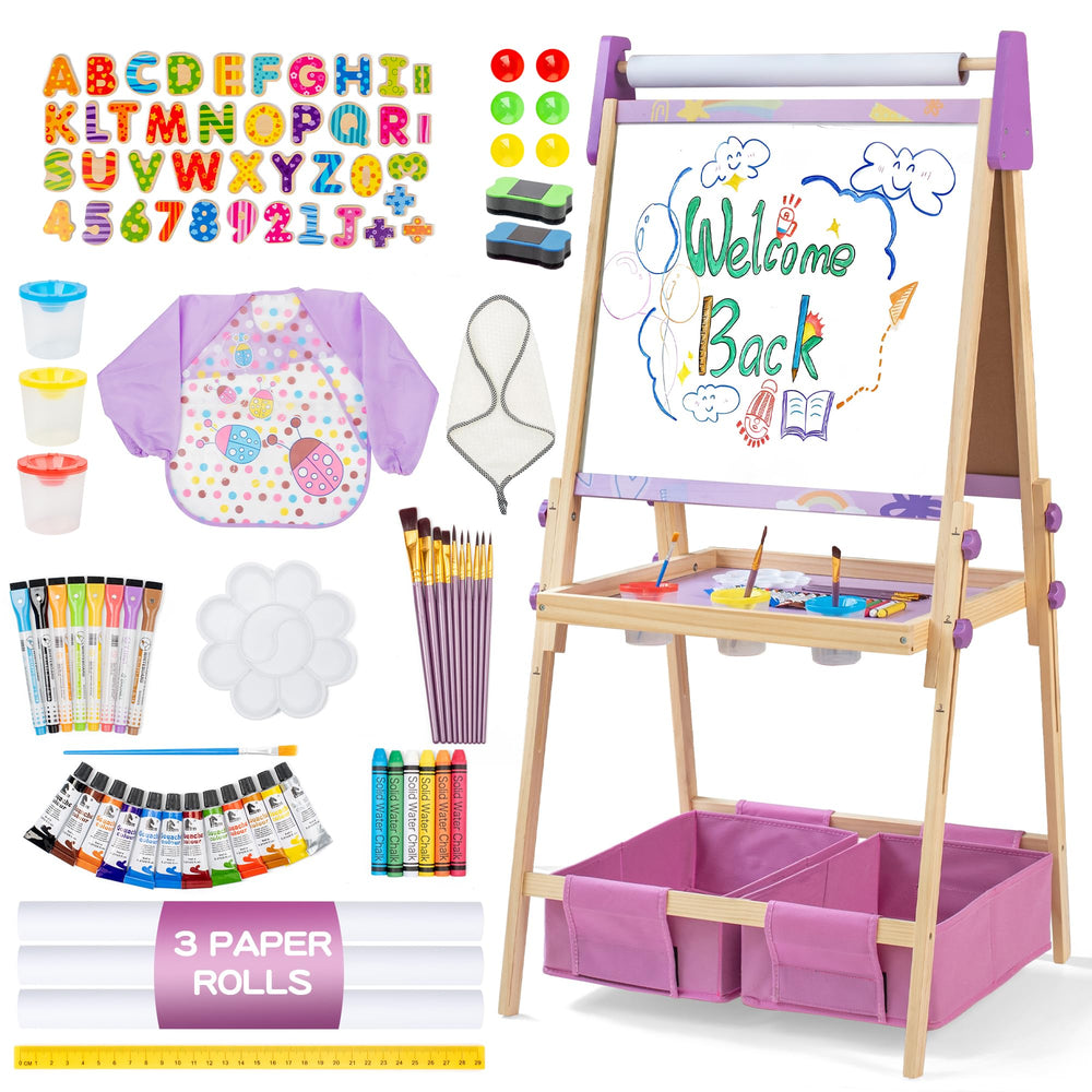 bpmfkid 3-in-1 adjustable art easel with magnetic whiteboard for creative play.