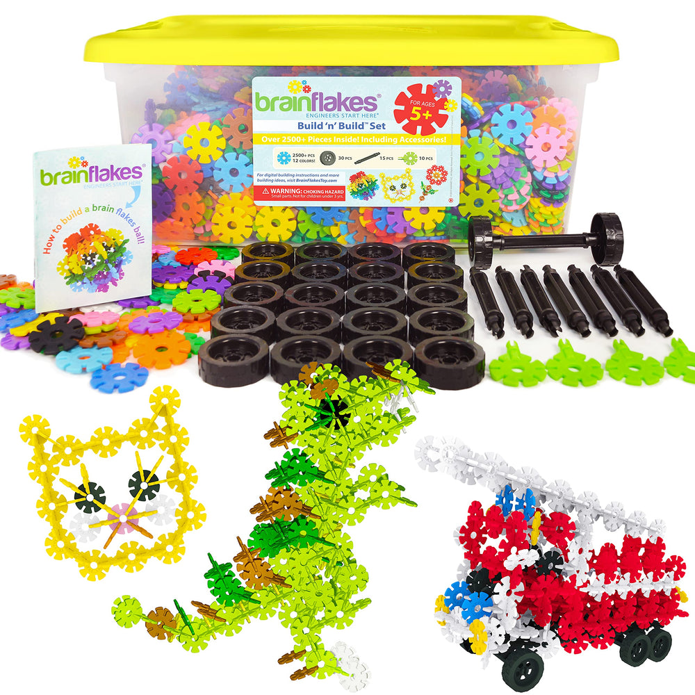 Brain Flakes 2500-piece kit with storage tote for organized play