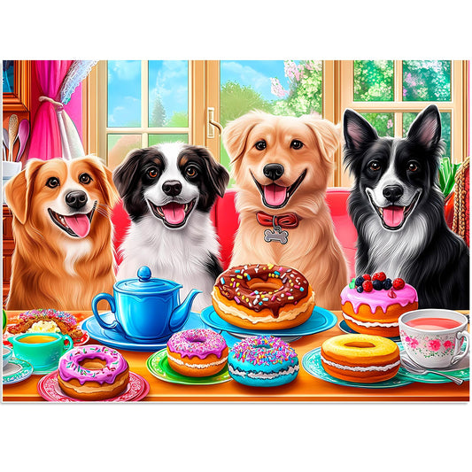 BraniacBits Puppies afternoon tea with donuts scene, perfect for dog lovers and cozy evenings.