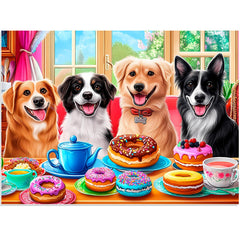 BraniacBits Puppies afternoon tea with donuts scene, perfect for dog lovers and cozy evenings.