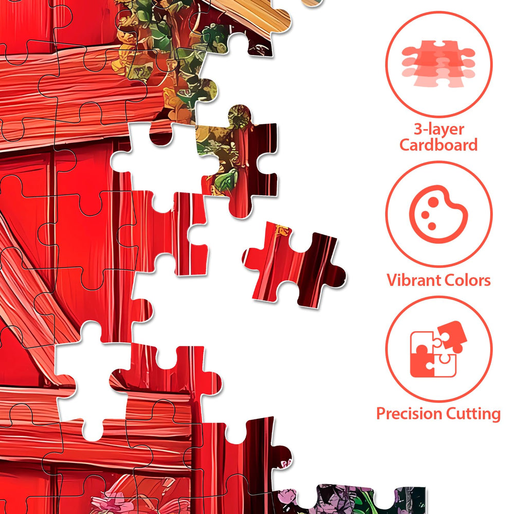 BraniacBits puzzle scene of dogs at the door, poster included for easier assembly.