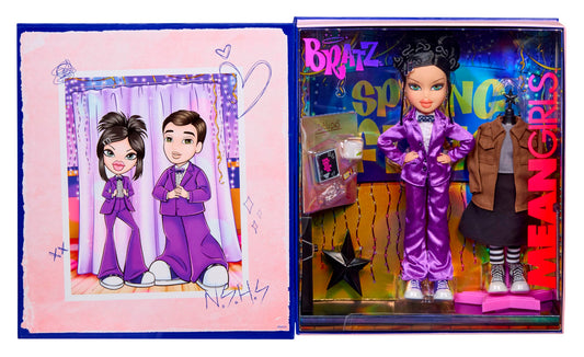 Bratz Mean Girls Janis in purple tuxedo for stage-ready style.