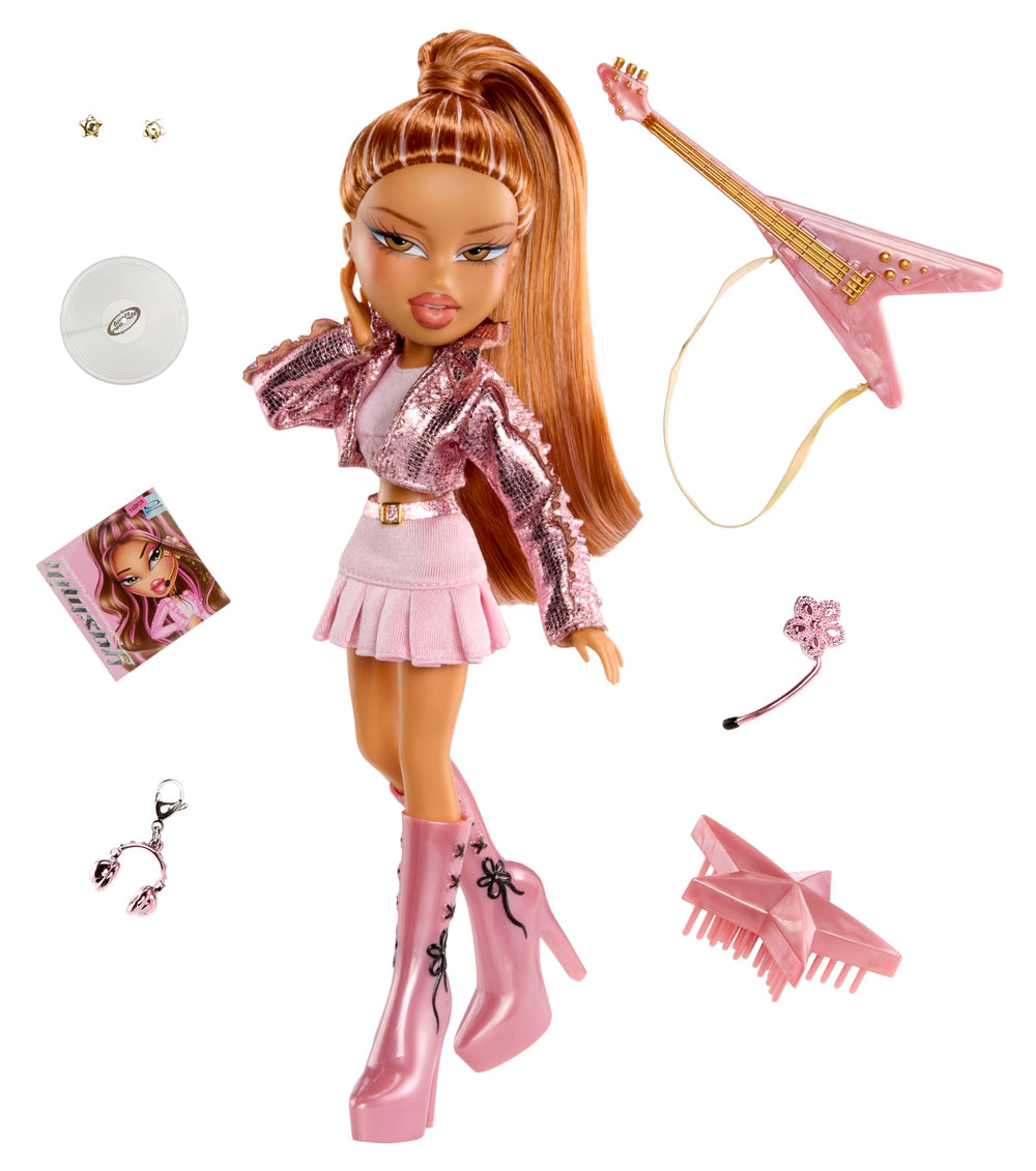 Yasmin wears a crop top and pleated skirt for imaginative fashion scenes.
