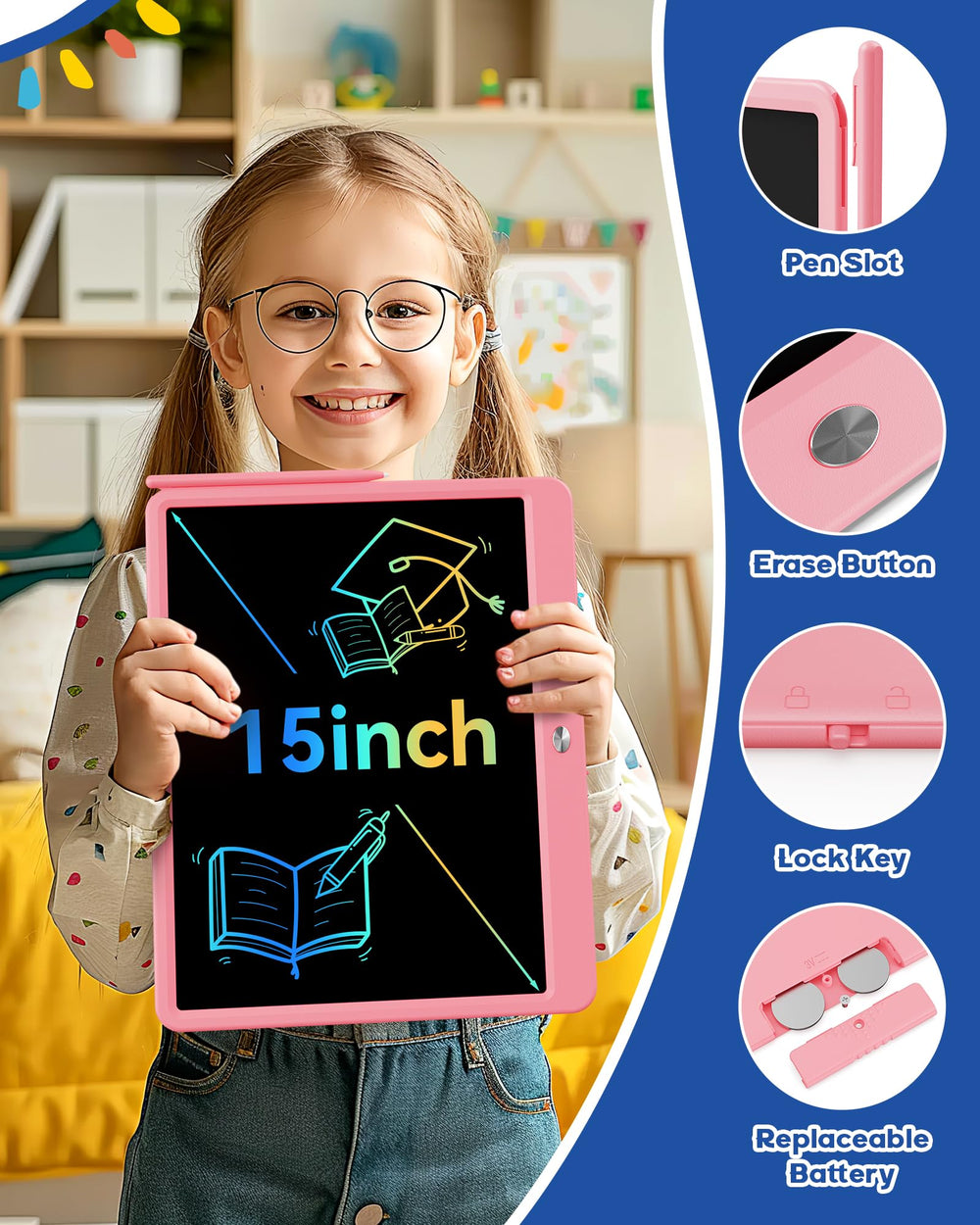 Bravokids doodle board erase button allows instant clearing during play