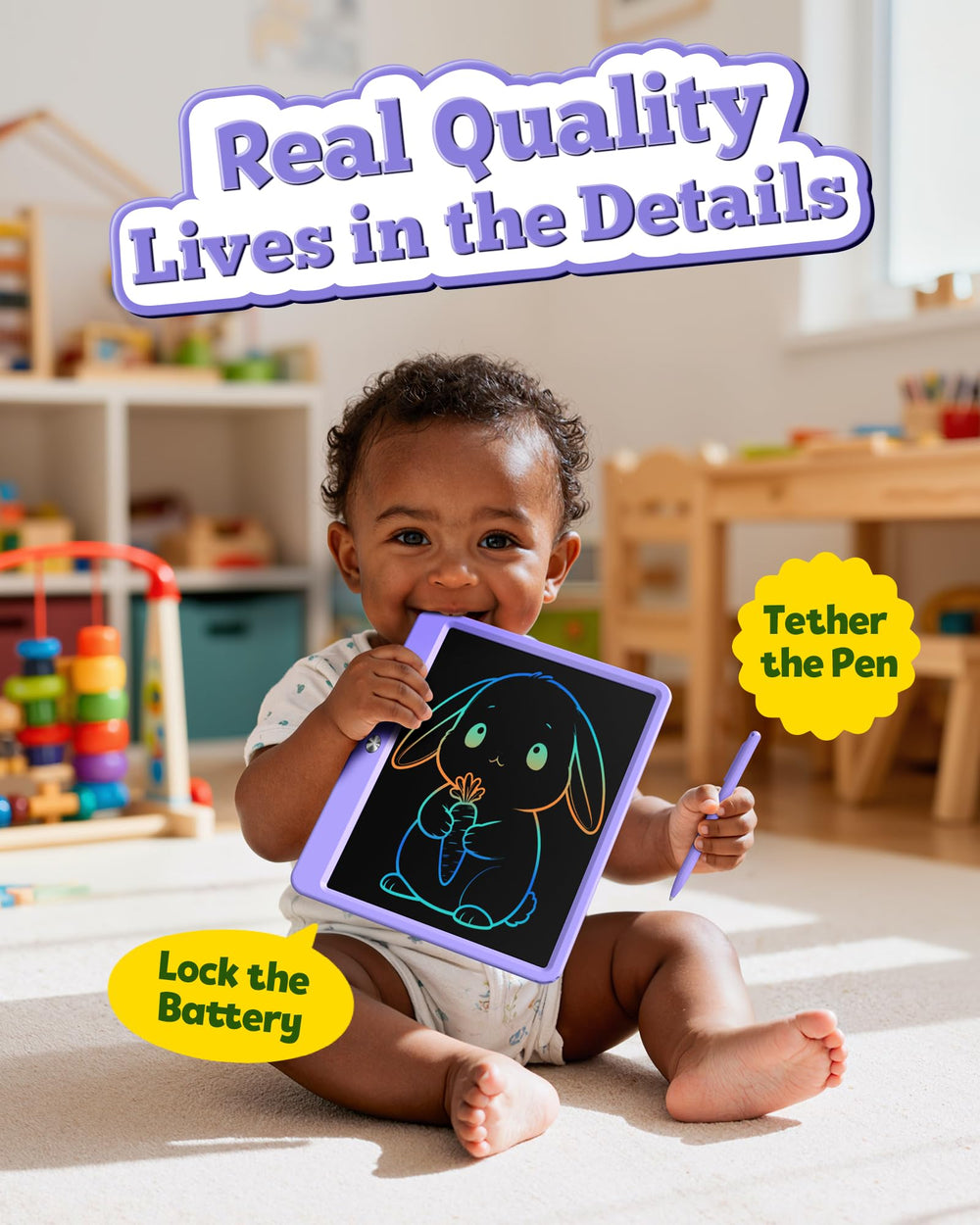 Bravokids erase button in action for quick clearing between drawings and notes.