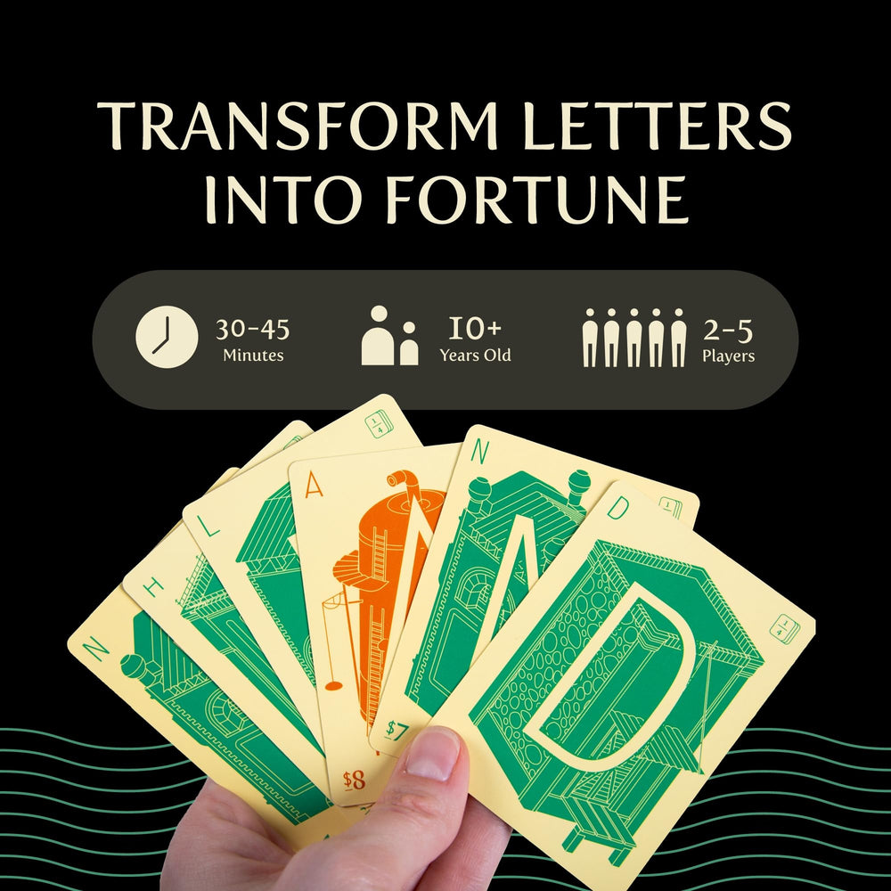 Breaking Games Letter Tycoon cards and hands ready for strategic word play.