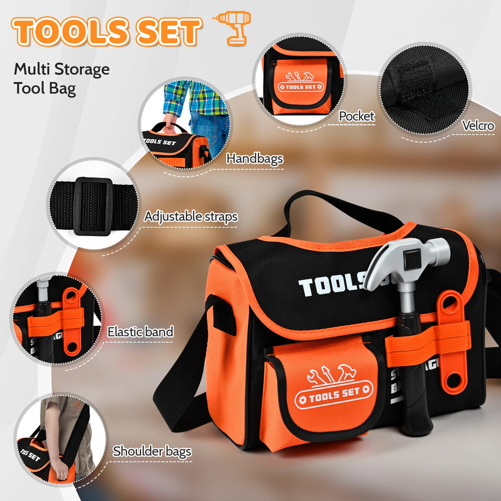 Breibowski toddler tool bag portable workspace makes outdoor play easy and organized.