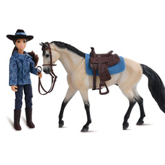 Breyer Freedom Series Mesquite horse with Mackenzie rider in action for imaginative play.