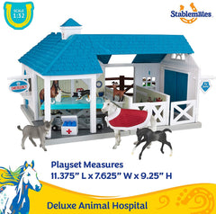 Breyer Stablemates Deluxe Animal Hospital barnyard figures support roleplay and social play.