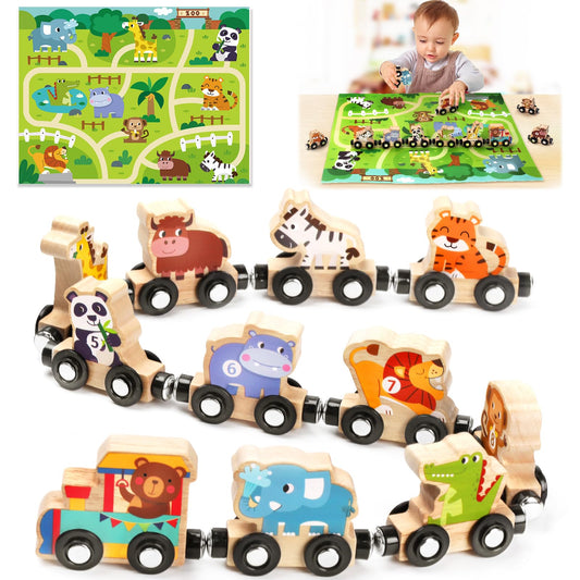 Brialice wooden train engine with magnetic connections for smooth play.