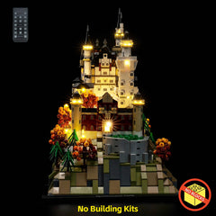 BrickBling lighting highlights castle features for a striking castle display