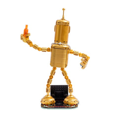 Brickcraft Futurama Gold Bender eye detail and nameplate for realism.
