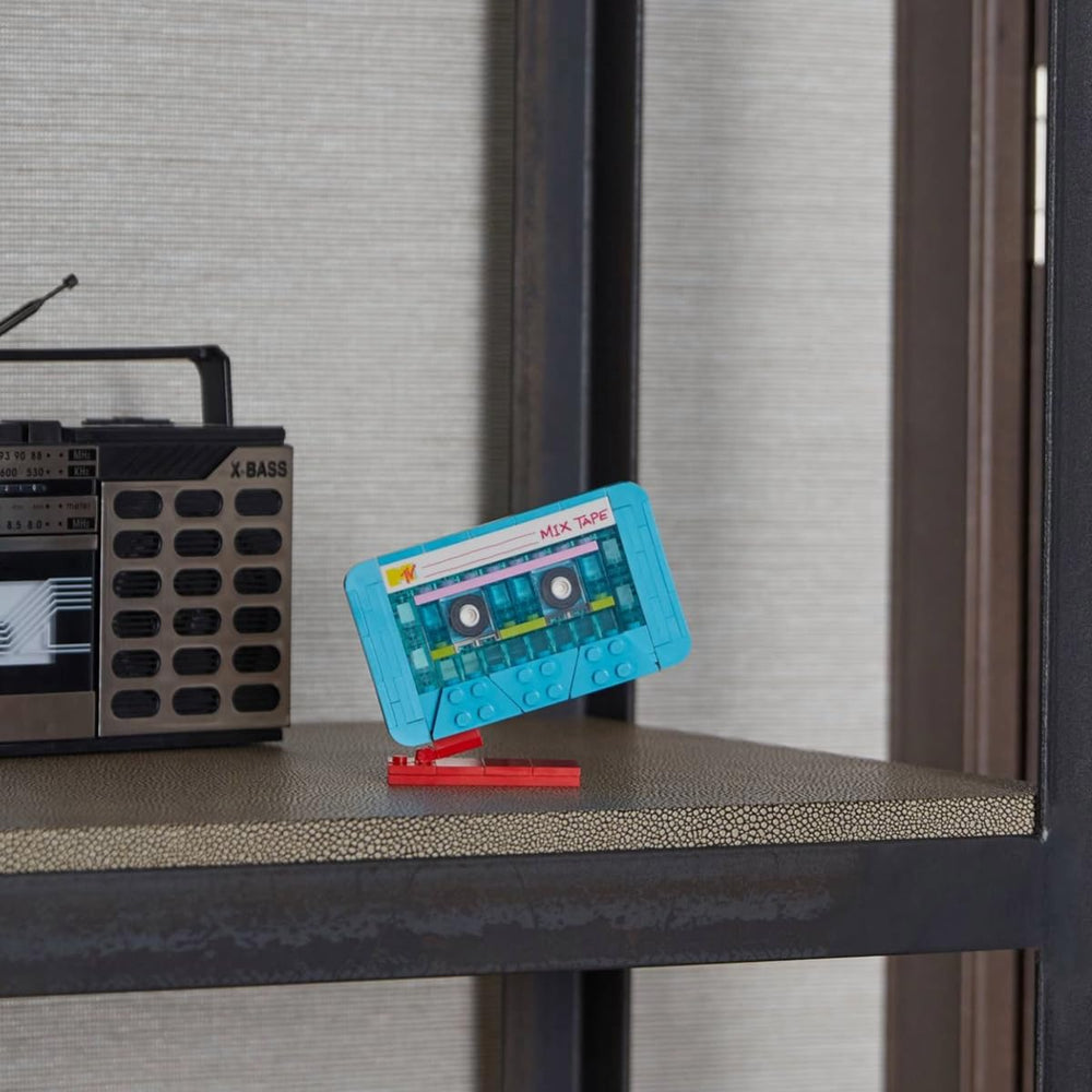 BrickCraft MTV cassette tape color scheme teal blue and pink accents for retro vibe