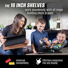 Brickmaster Displays black two-pack shelves illustrate modern styling and space-saving organization.
