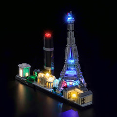 Brickshining Paris Skyline LED kit—side view showing slim, hidden wiring.