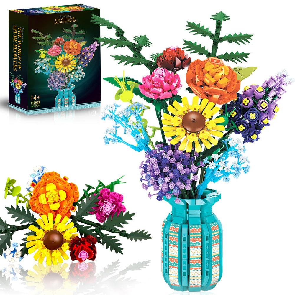 BrickTribe Flowers Set with Vase pieces for display-ready decor