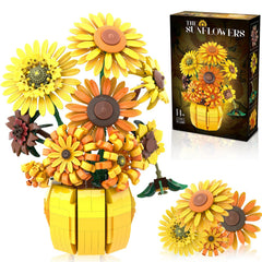 BrickTribe Van Gogh Sunflower Bouquet assembly – detailed sunflowers for mindful building and decor.