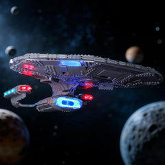 BRIKSMAX 2.0 light kit enhances the LEGO Enterprise display with a warm, inviting glow.