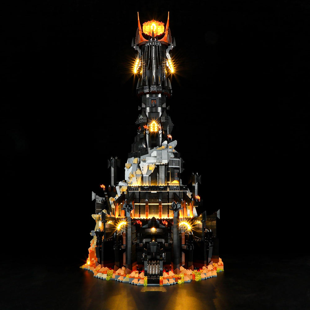 BRIKSMAX Barad-dûr light kit front view enhances display details.