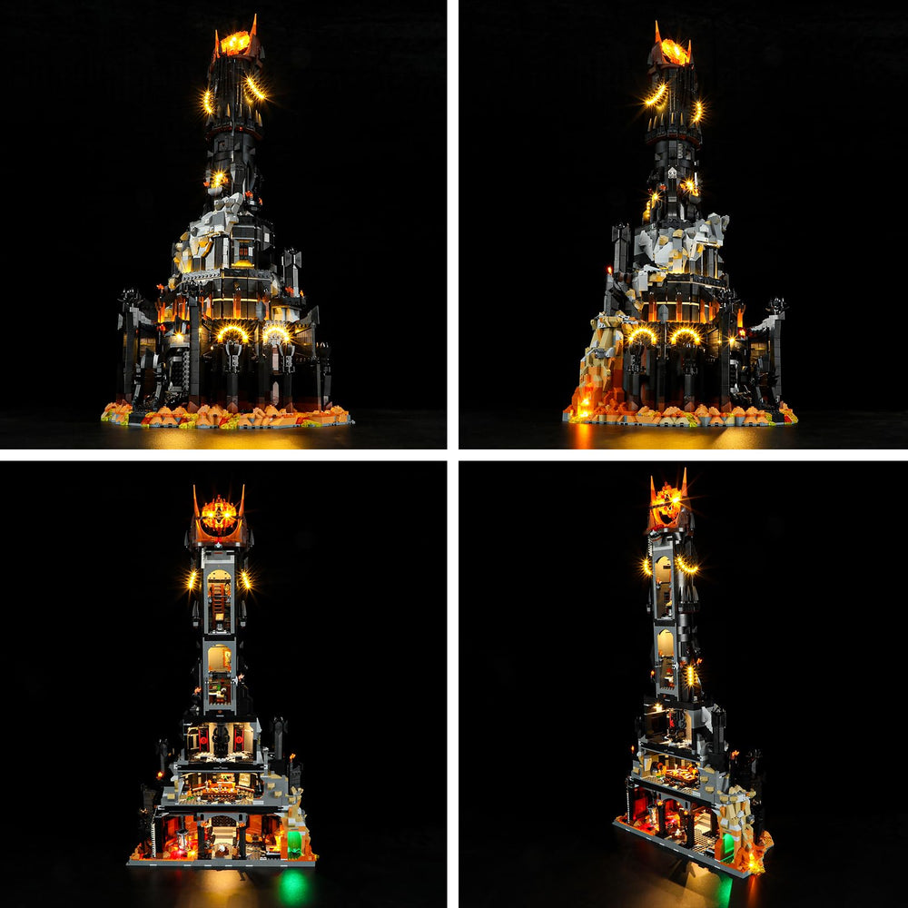 BRIKSMAX Barad-dûr light kit LED detail enhances texture and depth.
